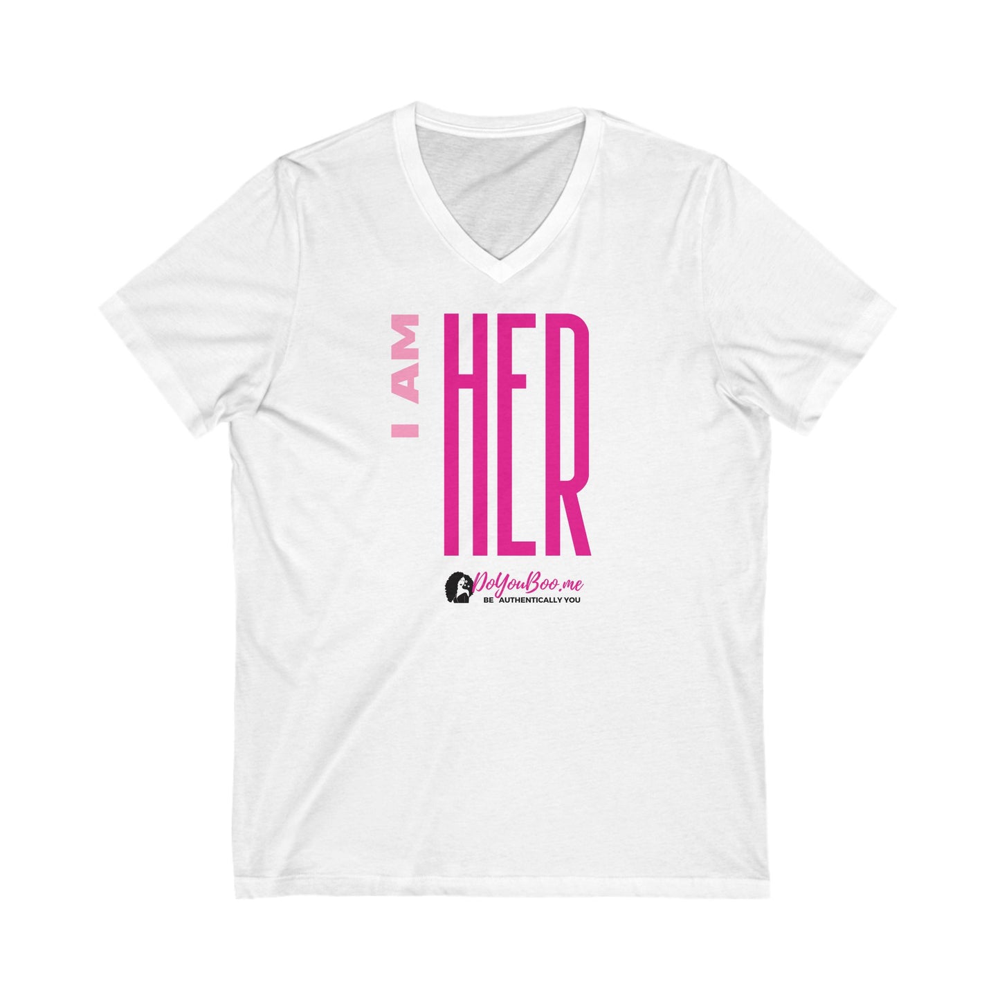 I am her Unisex Jersey Short Sleeve V-Neck Tee